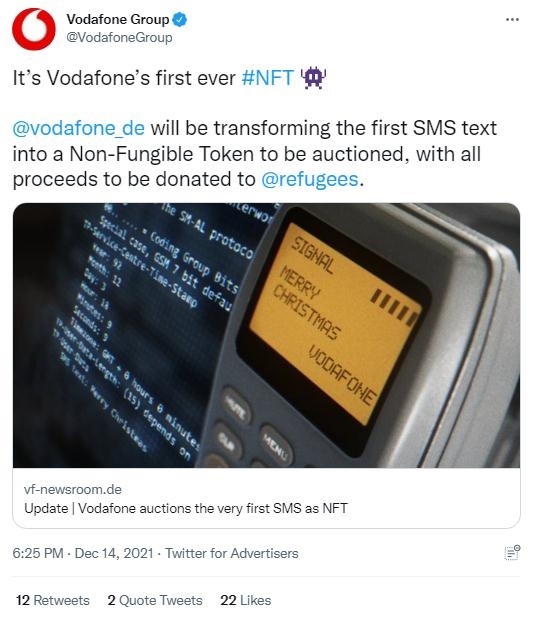 英國沃達(dá)豐公司也表示，計(jì)劃將拍賣所得全部捐贈(zèng)給聯(lián)合國難民署，以支持那些被迫逃離家園的人。(圖片來源：英國沃達(dá)豐公司社交媒體截圖)