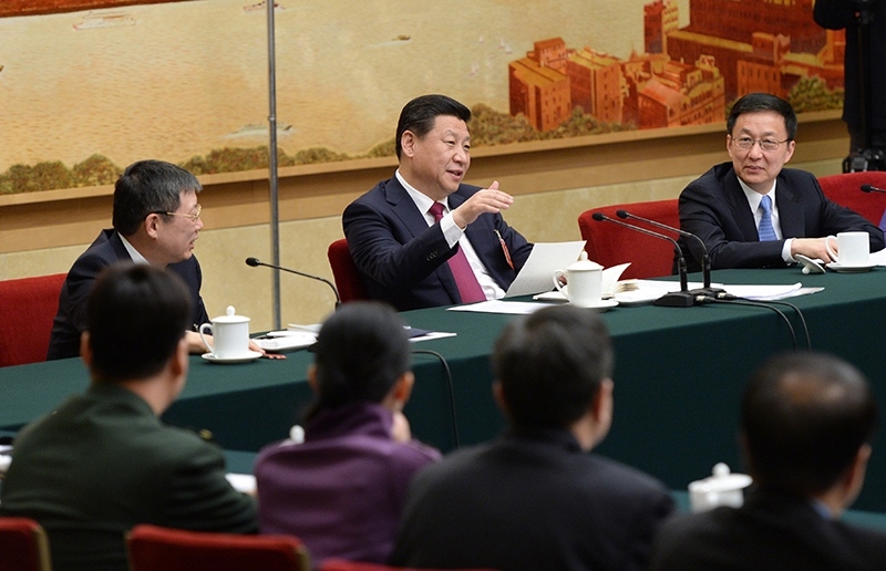 2014年3月習(xí)近平總書(shū)記參加十二屆全國(guó)人大二次會(huì)議上海代表團(tuán)的審議。