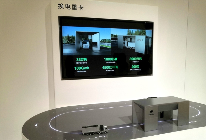 零碳產(chǎn)業(yè)園中換電重卡項(xiàng)目的演示模型。人民網(wǎng)記者 孫博洋攝