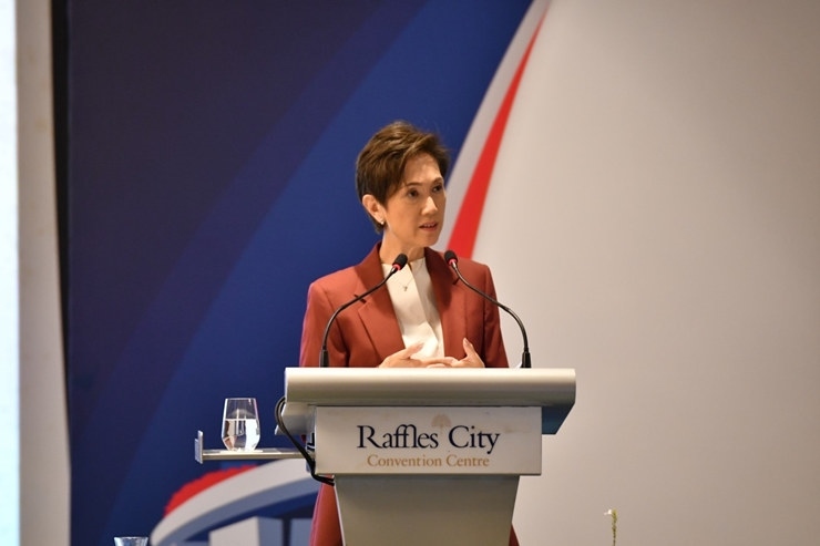 新加坡通訊及新聞部長(zhǎng)兼內(nèi)政部第二部長(zhǎng)楊莉明。新加坡南洋理工大學(xué)供圖