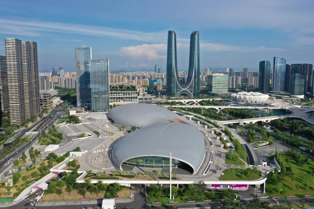 2023年6月28日，杭州奧體中心游泳館、體育館（無人機照片）。新華社記者 黃宗治 攝