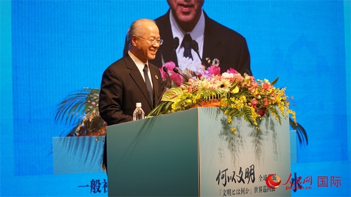 日本日中協(xié)會理事長瀨野清水致辭。人民網(wǎng) 蔣曉辰攝