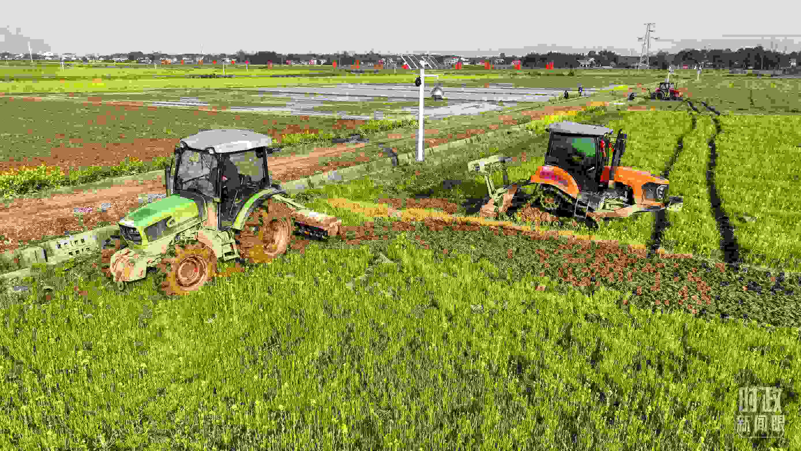 △位于港中坪村的糧食生產(chǎn)萬畝綜合示范片區(qū)，春耕備耕生產(chǎn)繁忙。（總臺央廣記者潘毅拍攝）