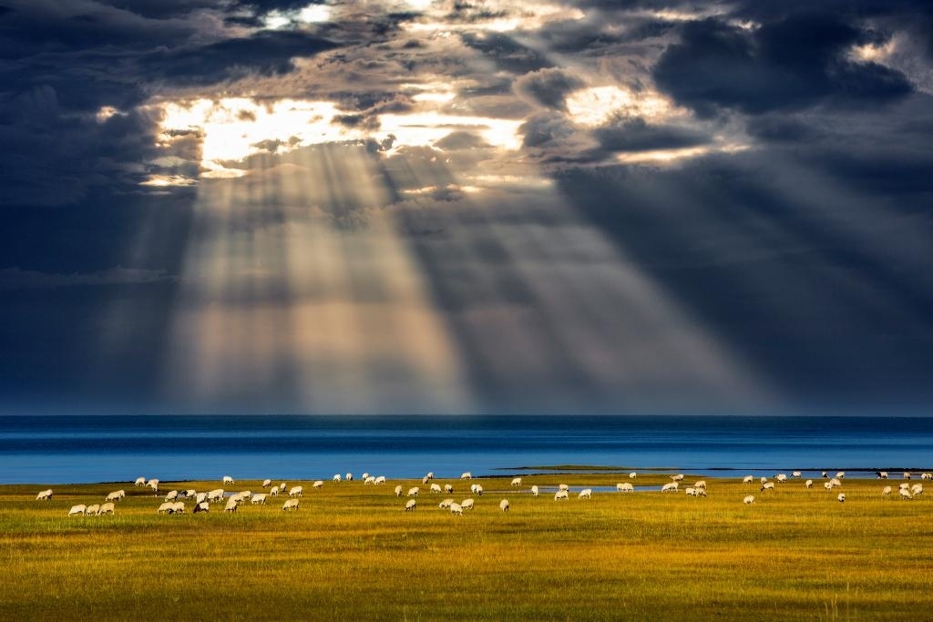 這是2022年9月21日在海北藏族自治州海晏縣拍攝的青海湖一角。（通聯(lián)照片 焦生福 攝）