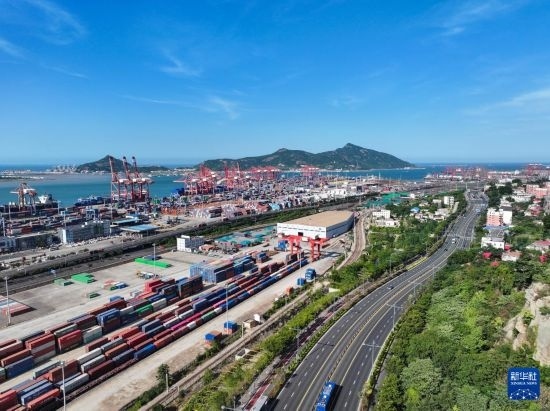 這是6月26日拍攝的中哈連云港物流合作基地（無人機照片）。新華社記者 季春鵬 攝