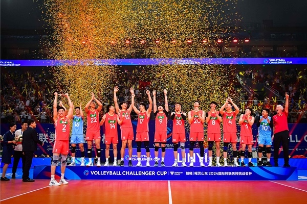 中國隊(duì)奪得2024年國際排聯(lián)男排挑戰(zhàn)者杯冠軍。圖片來源：國際排聯(lián)