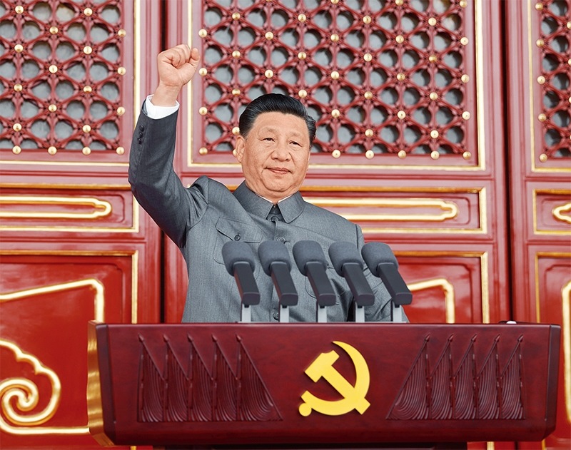 2021年7月1日，慶祝中國共產(chǎn)黨成立100周年大會在北京天安門廣場隆重舉行。中共中央總書記、國家主席、中央軍委主席習近平發(fā)表重要講話。 新華社記者 鞠鵬/攝