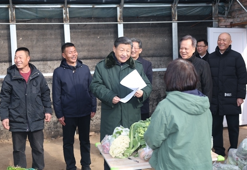 2024年2月1日，習近平總書記在天津市西青區(qū)辛口鎮(zhèn)第六埠村，走進大棚同菜農(nóng)親切交流。