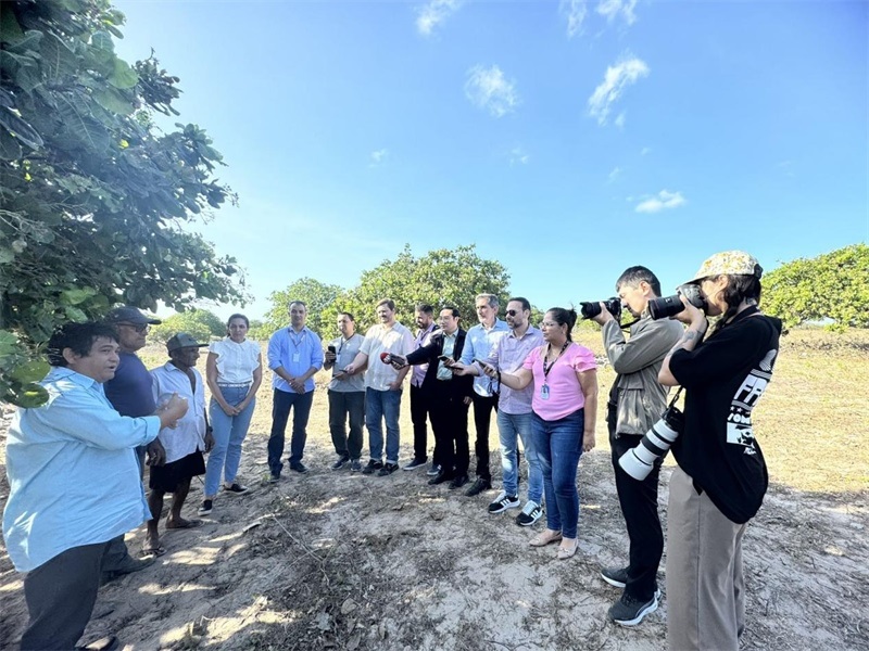 聯(lián)合采訪團(tuán)正在采訪中國企業(yè)在若昂卡馬拉市的扶貧開放項目 。孫佳攝