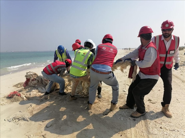 中國電建員工在撿拾海灘垃圾。中國電建供圖