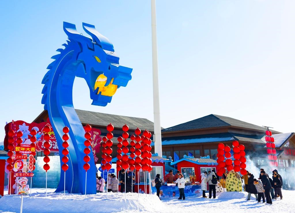 2025年1月，游客在遼寧錦州東方華地城海洋冰雪王國(guó)內(nèi)游覽。新華社發(fā)
