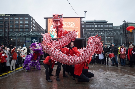 舞龍、舞獅表演。中國(guó)駐芬蘭大使館供圖