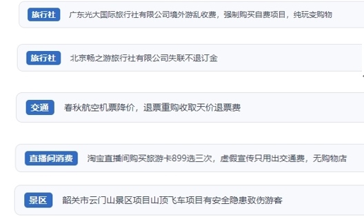 網(wǎng)友在“人民投訴”平臺反映涉旅游消費相關糾紛。（“人民投訴”用戶投訴截圖）